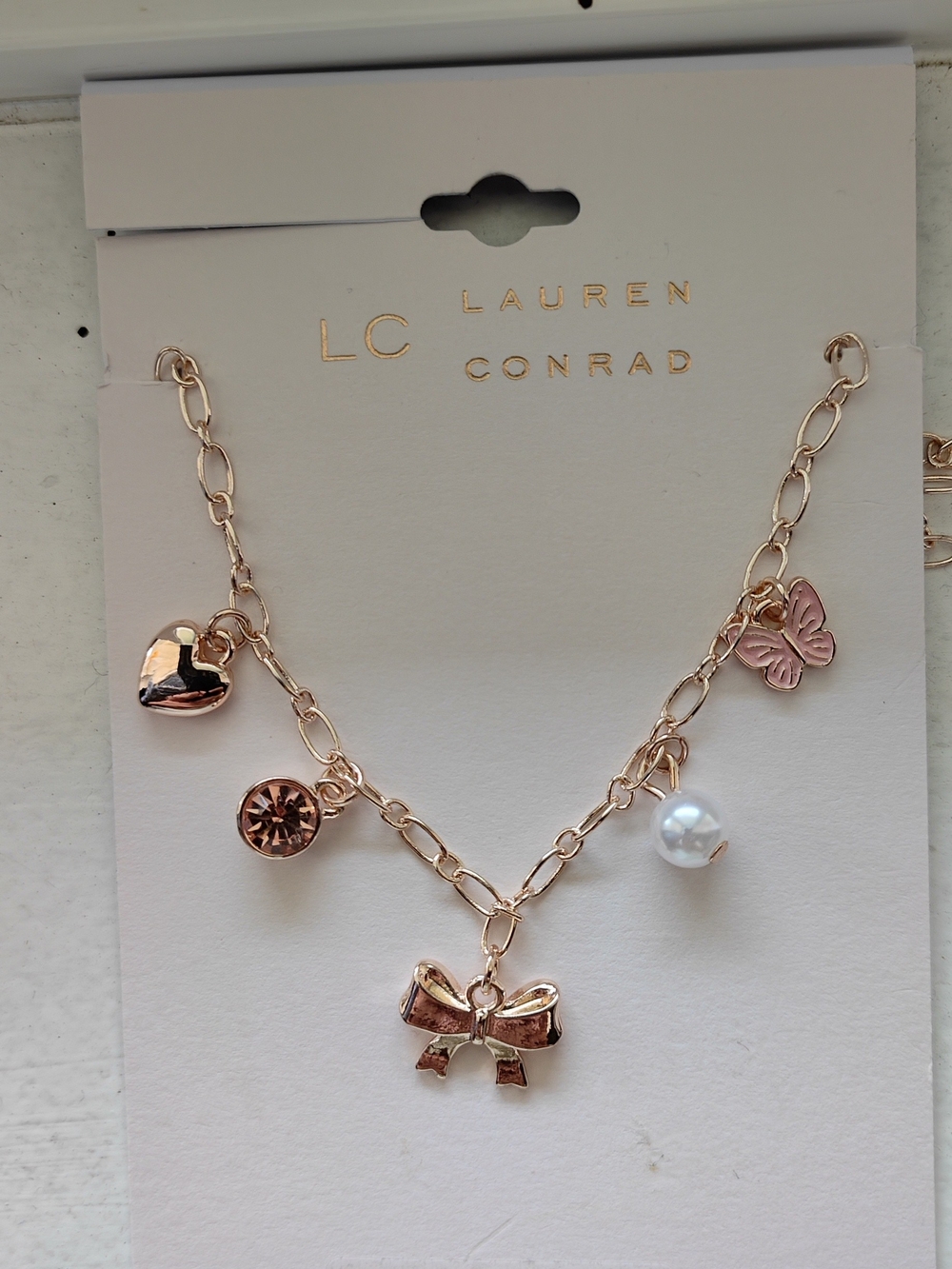 Kohl's LC Lauren Conrad Rose Gold Charm Necklace with Pink Butterfly & Pearl